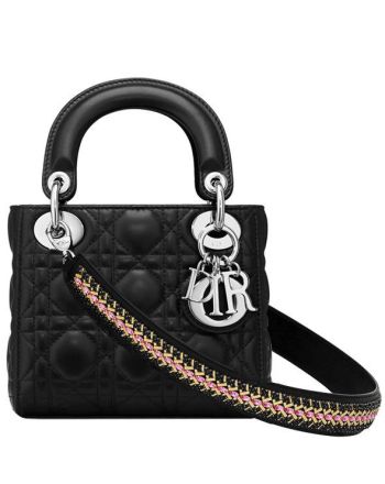 Christian Dior Lady Dior Mini Classic Tote Bag With Lambskin Black