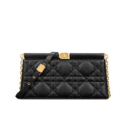 Christian Dior Caro Colle Noire Clutch With Chain